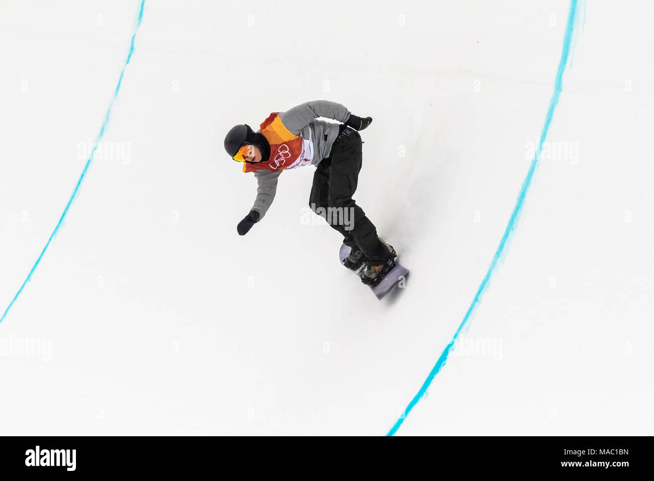 Jan Scherrer (SUI) competing in the Men's Snowboarding Half Pipe Finals