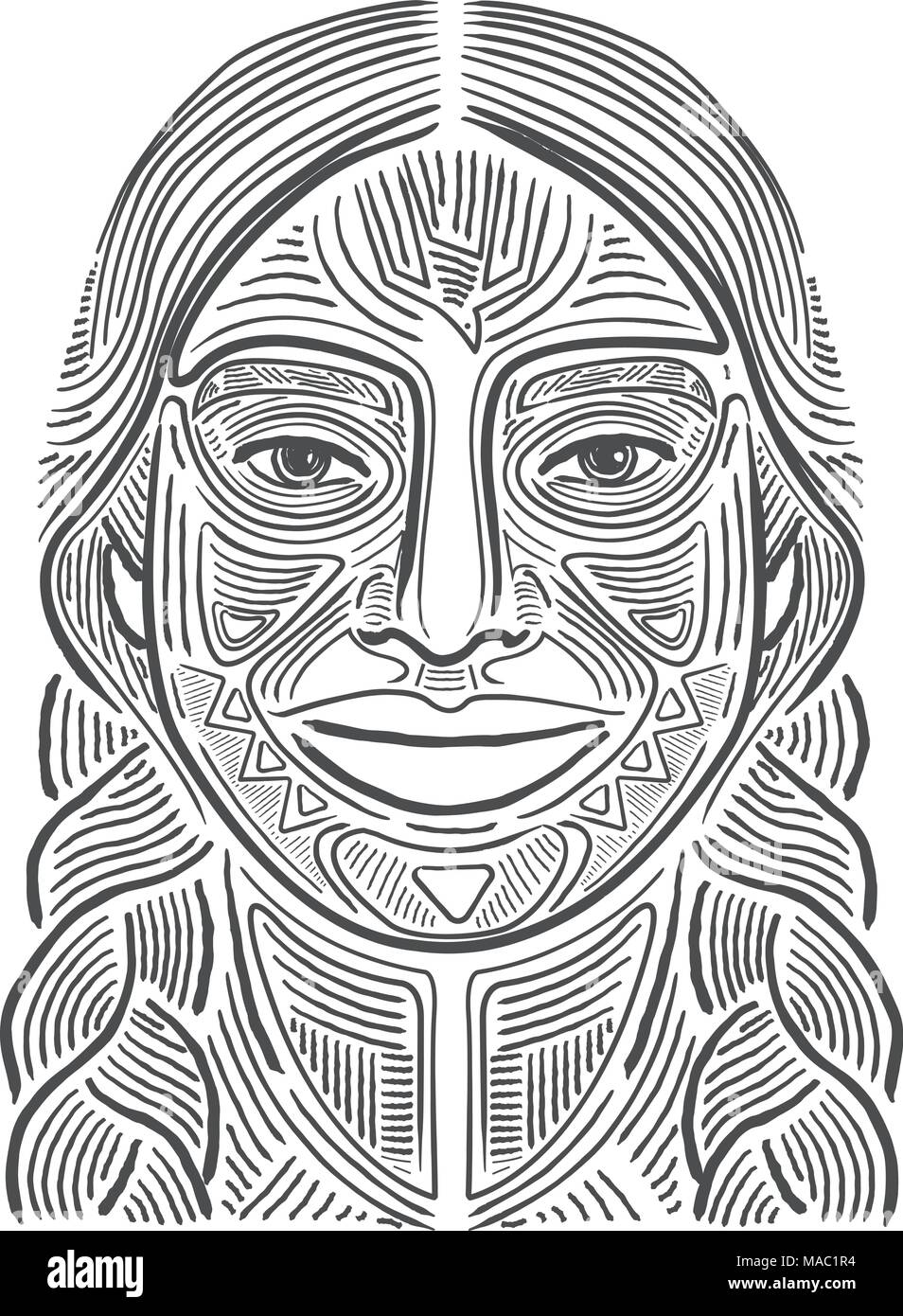 Hand drawn vector illustration or drawing of an indigenous smiling