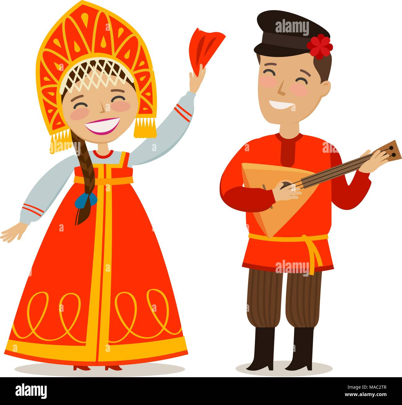 Russian people in folk national costume. Russia, Moscow concept. Vector illustration in flat style Stock Vector