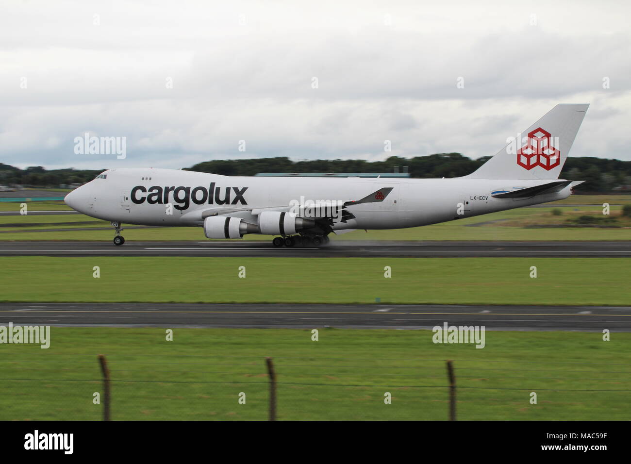 LX-ECV, a Boeing 747-4HQF operated by Cargolux Airlines, arriving at ...