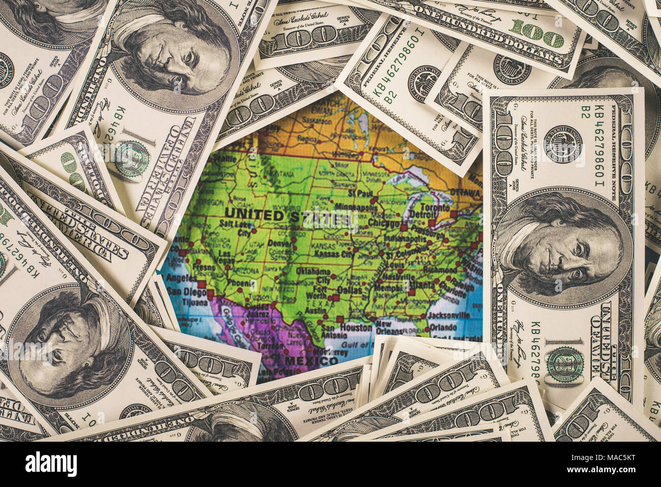 Money on the map. Travel concept Stock Photo - Alamy