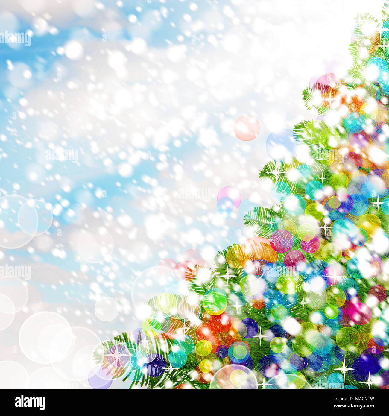 Colorful Christmas Background. Christmas Tree, Snow and Bright Glass  Glitters Stock Photo - Alamy, image size:1300x1390