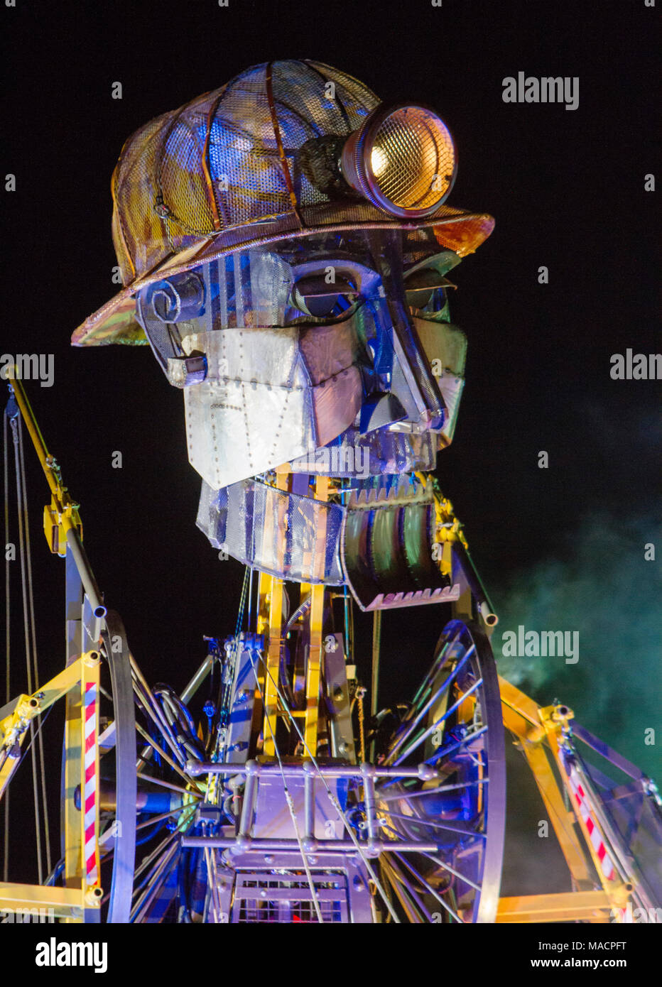 The Man Engine at Geevor tin mine, Pendeen Cornwall, the tallest puppet in the world on its Resurrection tour Stock Photo