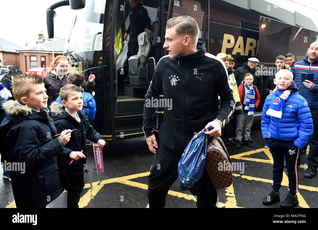 Jason Scotland Rangers Rangers' Jason Cummings speaks with young fans before the Scottish ...