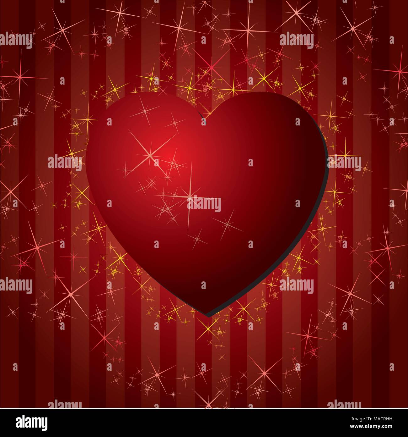red hearts Valentines Day Background with stars - vector illustration ...