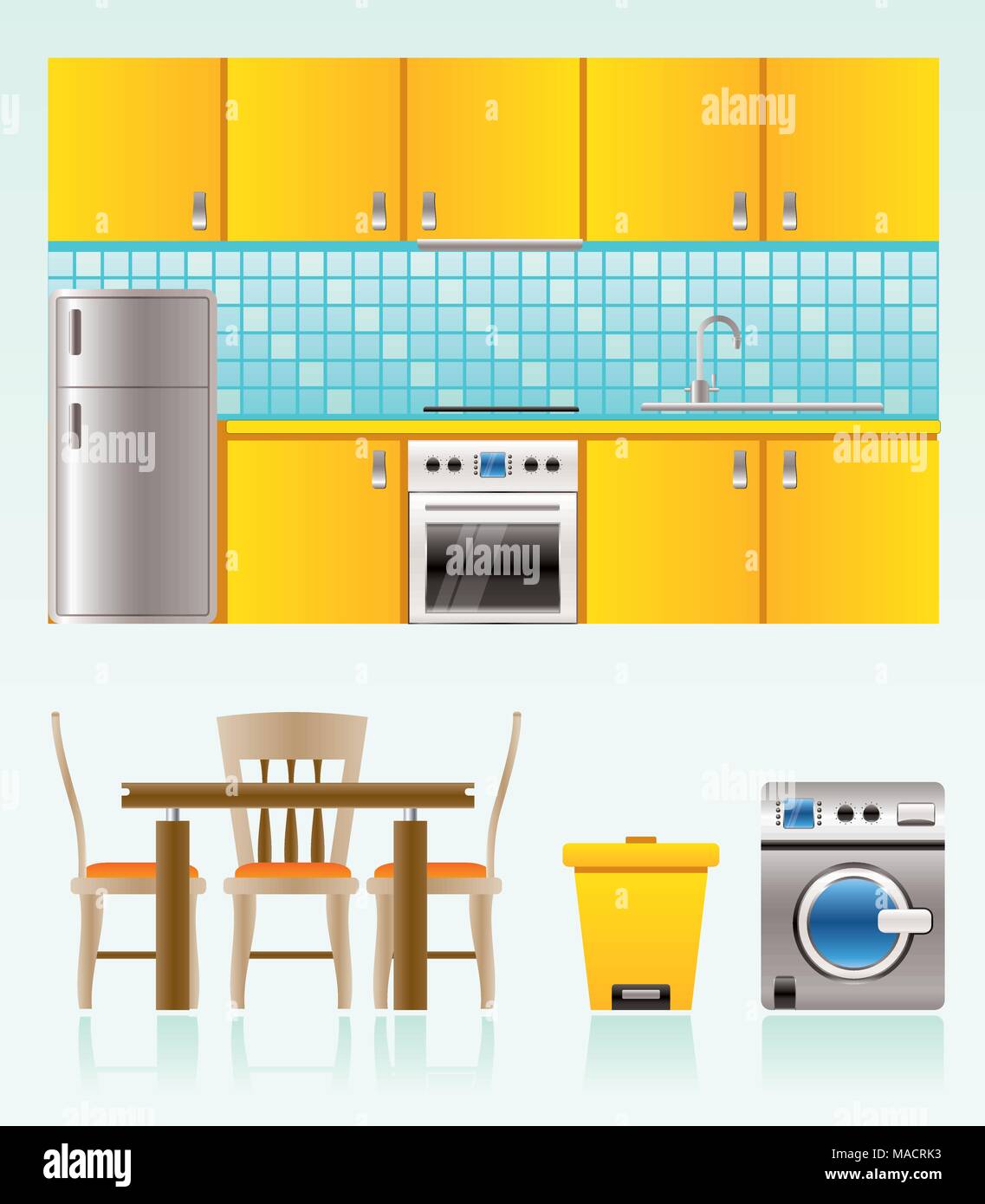 kitchen objects, furniture and equipment - vector illustration Stock Vector