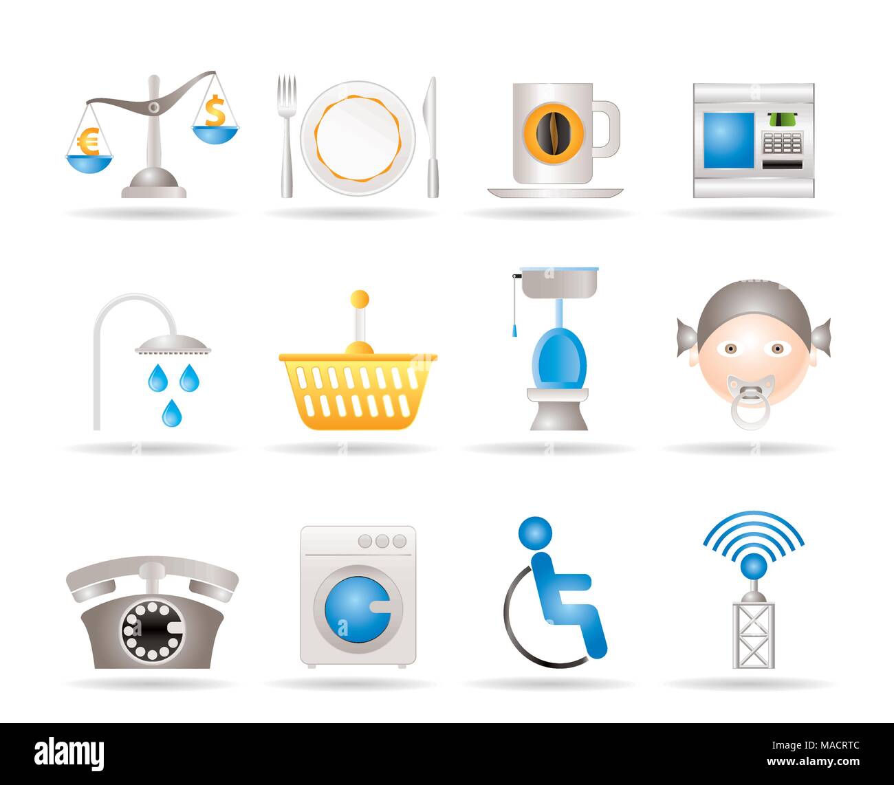 Roadside, hotel and motel services icons  - vector icon set Stock Vector