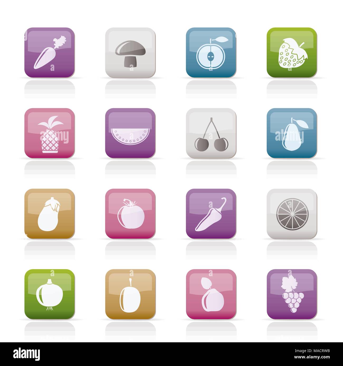 Different kinds of fruits and Vegetable icons - vector icon set Stock Vector