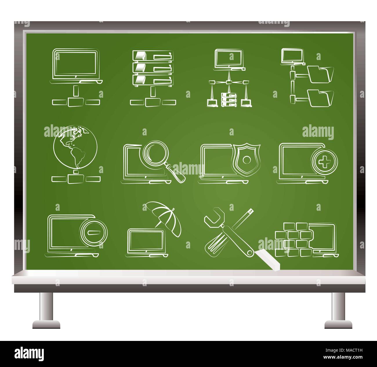 painted with chalk Network, Server and Hosting icons - vector icon set Stock Vector