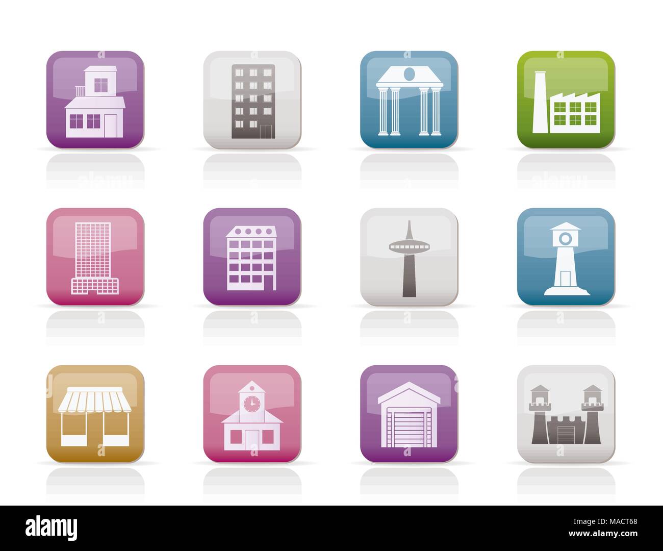 different kind of building and City icons - vector icon set Stock ...