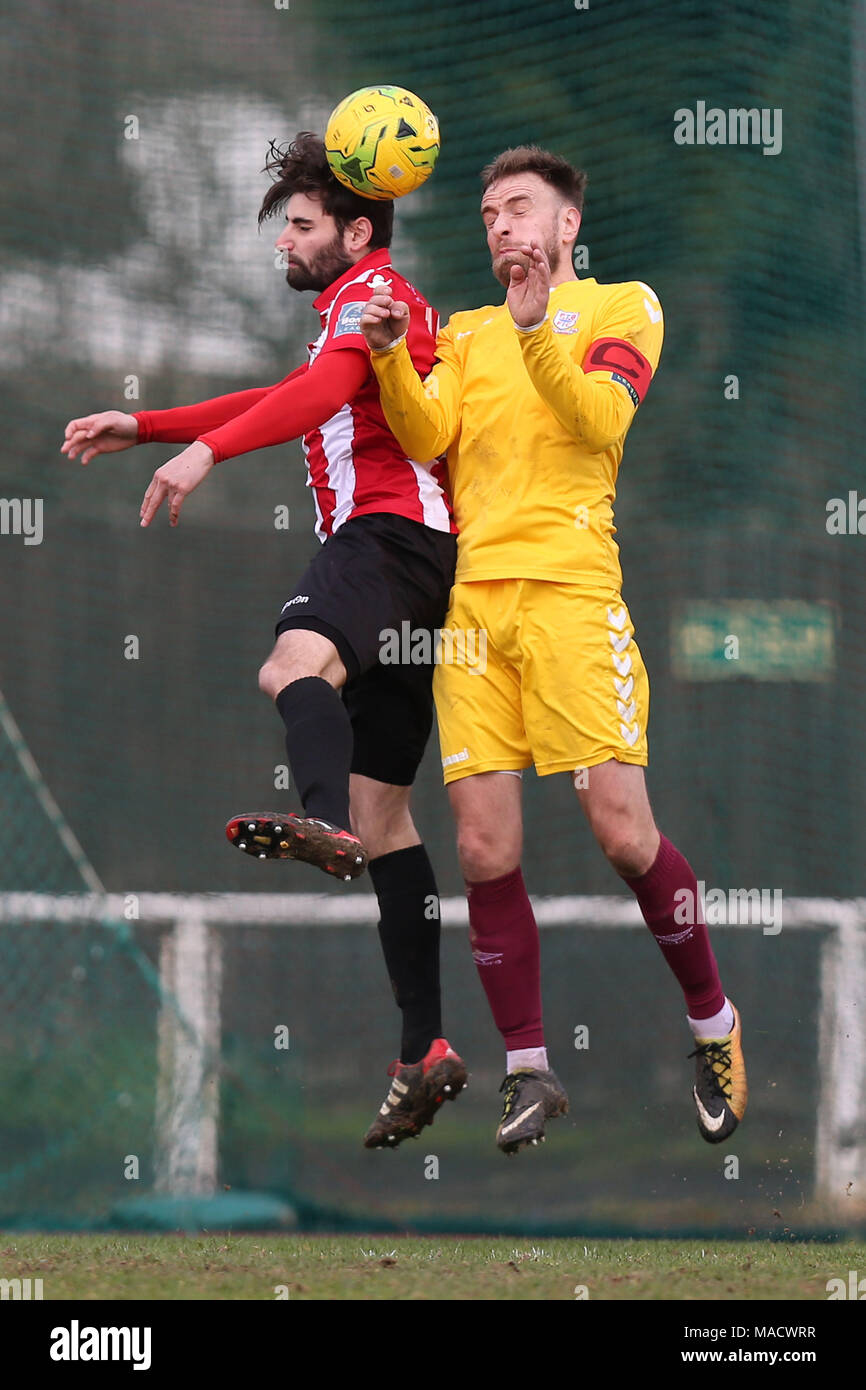 Jamie Hursit of Hornchurch and Lee OÕLeary of Potters Bar during AFC