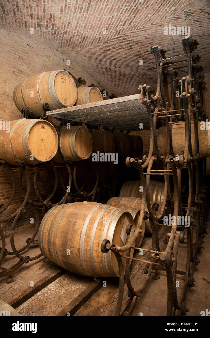 Wooden wine barrels on an estate in Tuscany, Italy Stock Photo