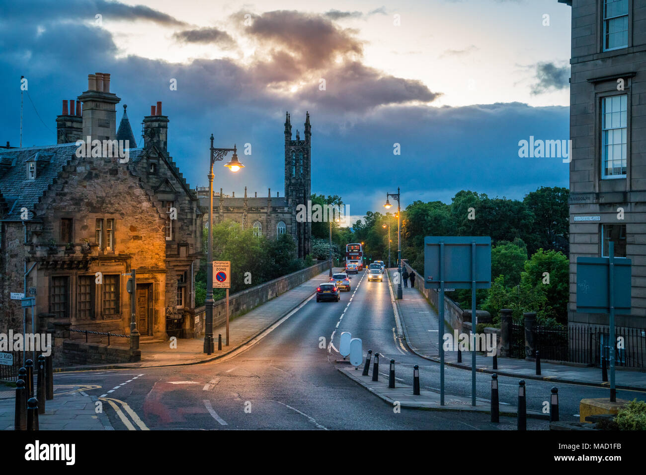 Scenic sight of Dean Bridge in Edinburgh at dusk. Scotland. Stock Photo