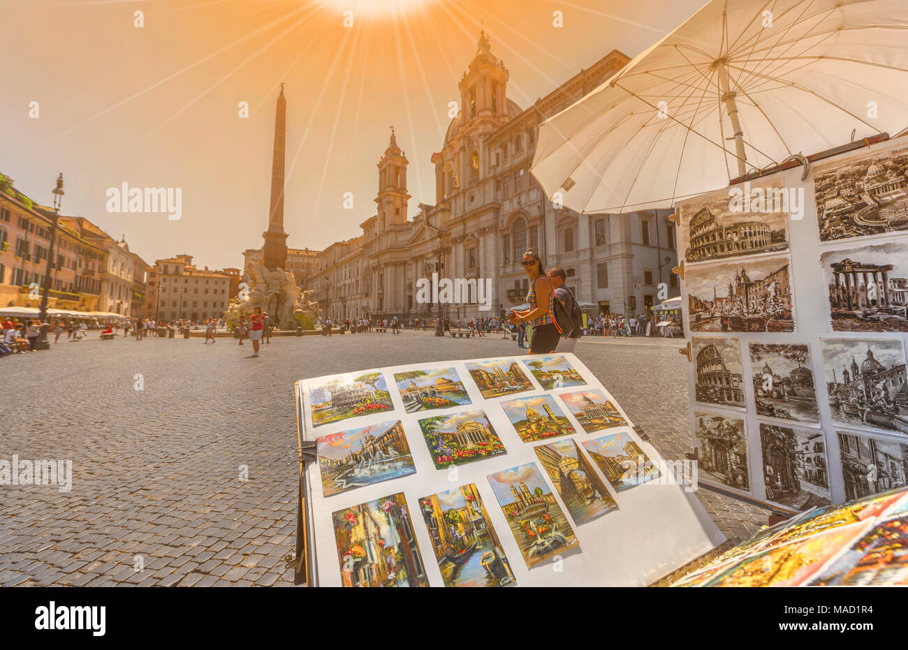 City views pictures on sale at Piazza Navona. Rome Stock Photo