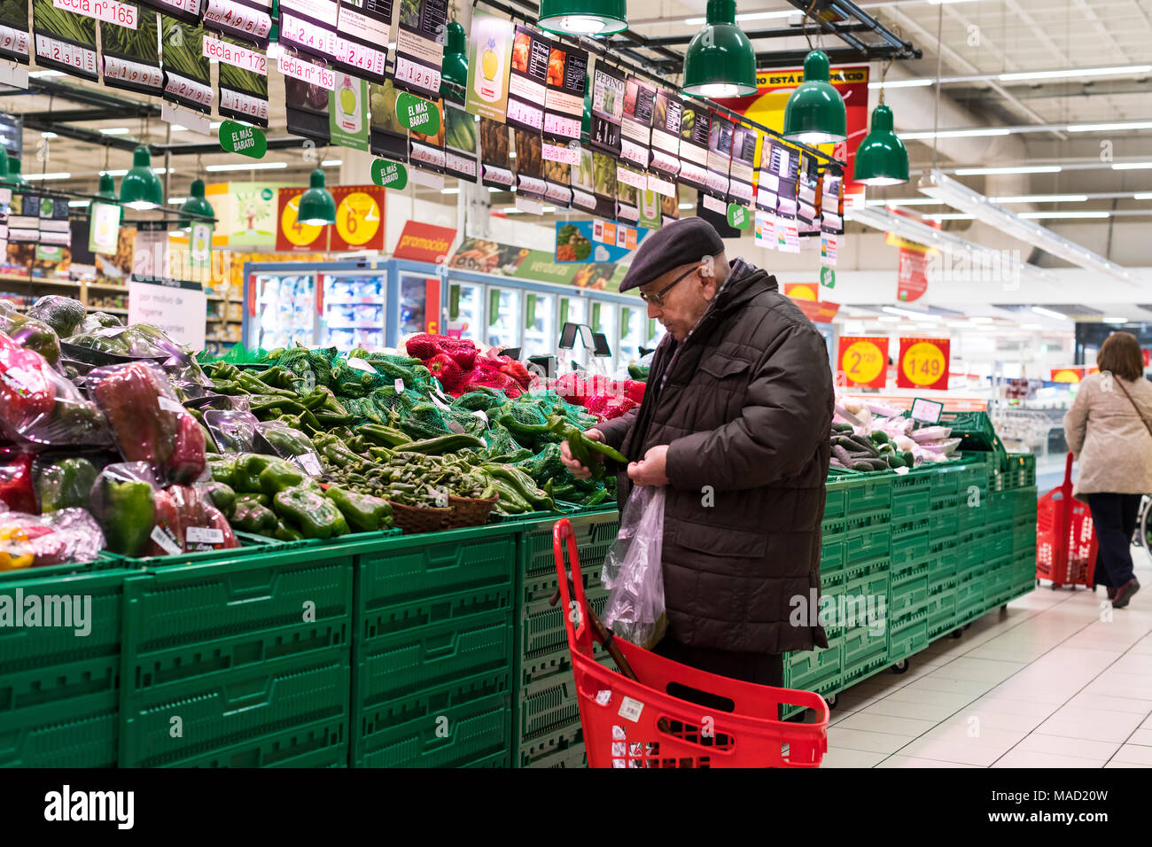MADRID, SPAIN 26 MARCH, 2018 Large food supermarket with customers