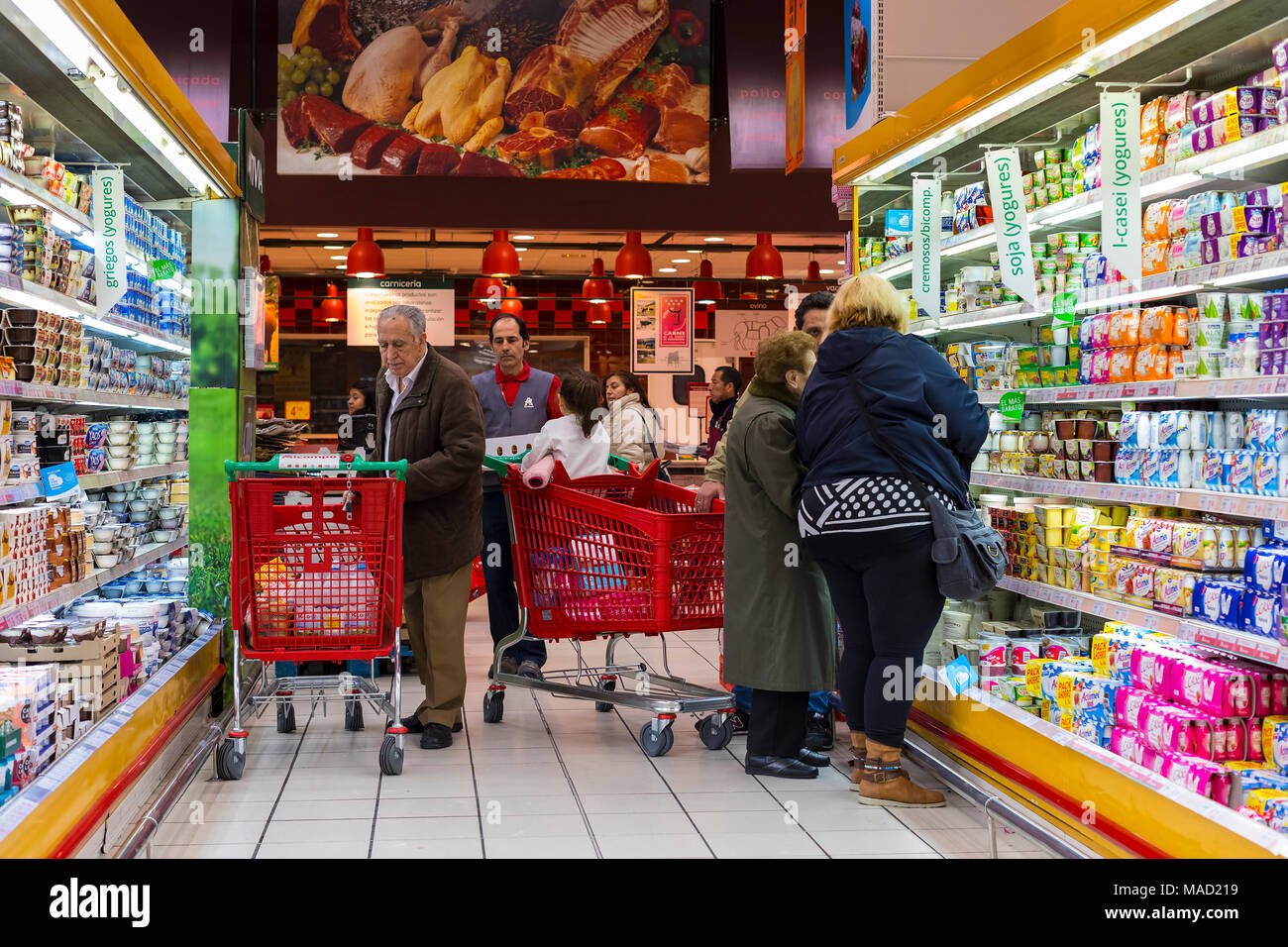 MADRID, SPAIN 26 MARCH, 2018 Large food supermarket with customers