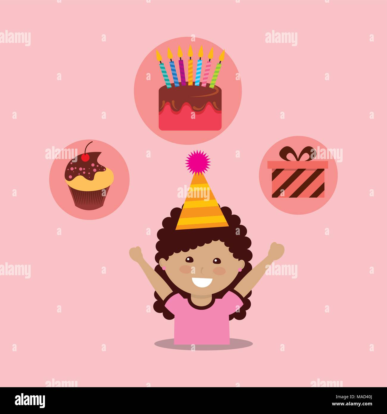 cute young girl wearing party hat - kids happy birthday Stock Vector ...