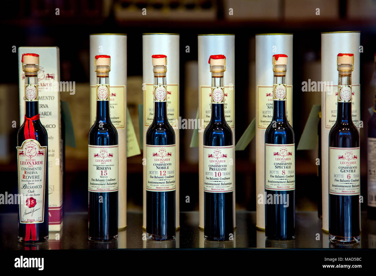 Balsamic vinegar displayed in Modena Italy Stock Photo
