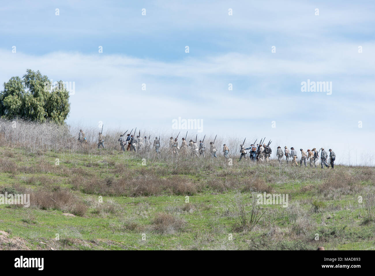 MOORPARK, CA - MARCH 18: The Blue and Gray Civil War Reenactment in Moorpark, CA is the largest battle reenactment west of the Mississippi. Stock Photo