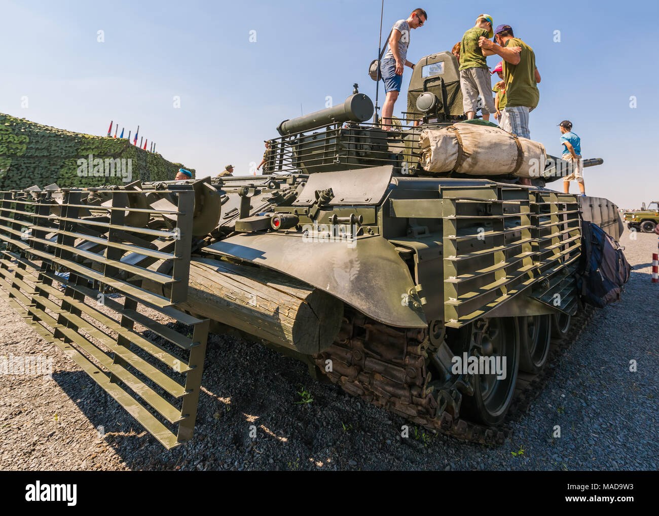 Kadamovskiy Training Ground Rostov Region Russia 26 August 17 Young Visitors Of The Exhibition Inspect The Main Tank T 72b3m Stock Photo Alamy