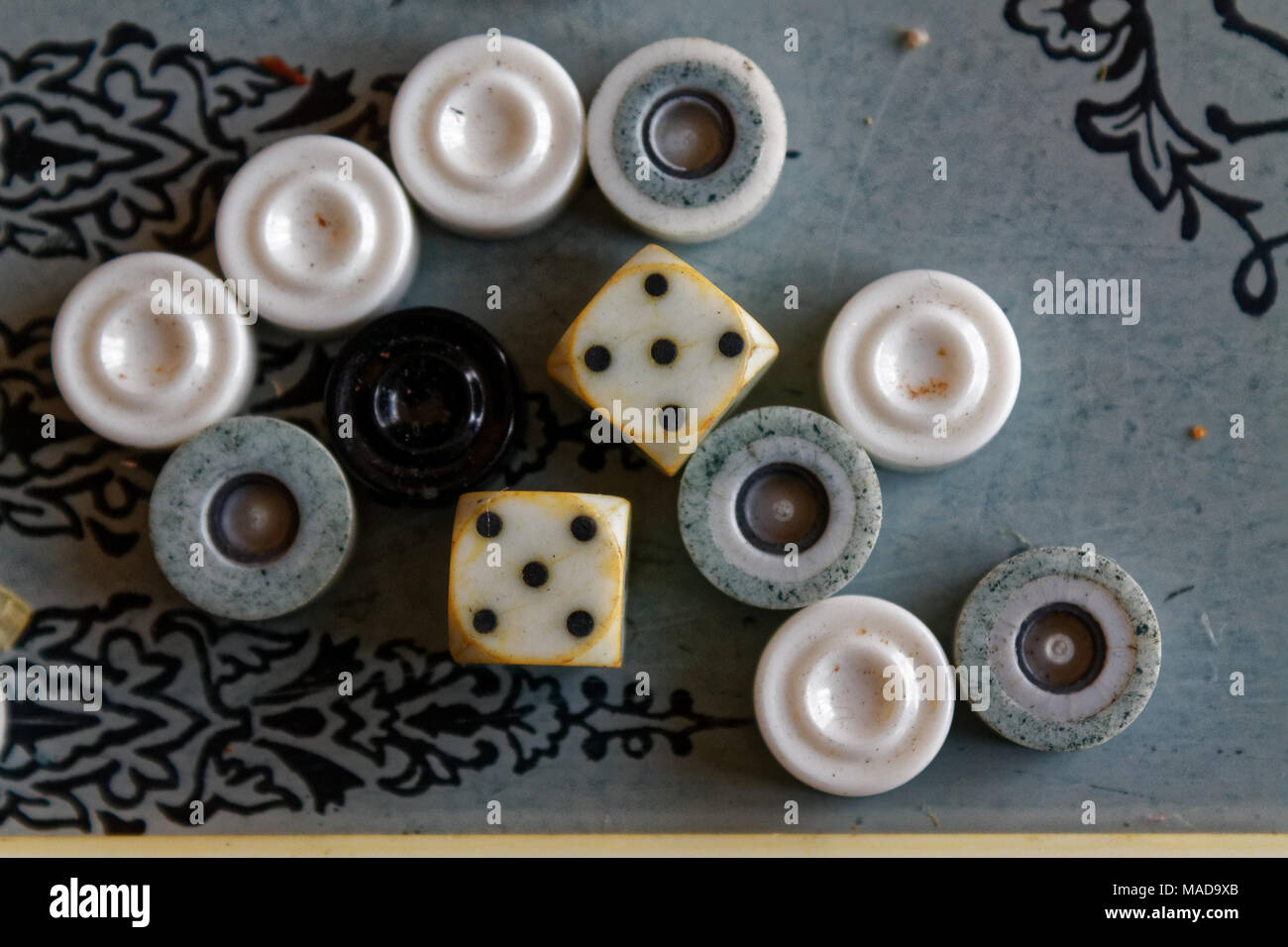 Backgammon opened, mini table game for journey, top view Stock Photo Alamy