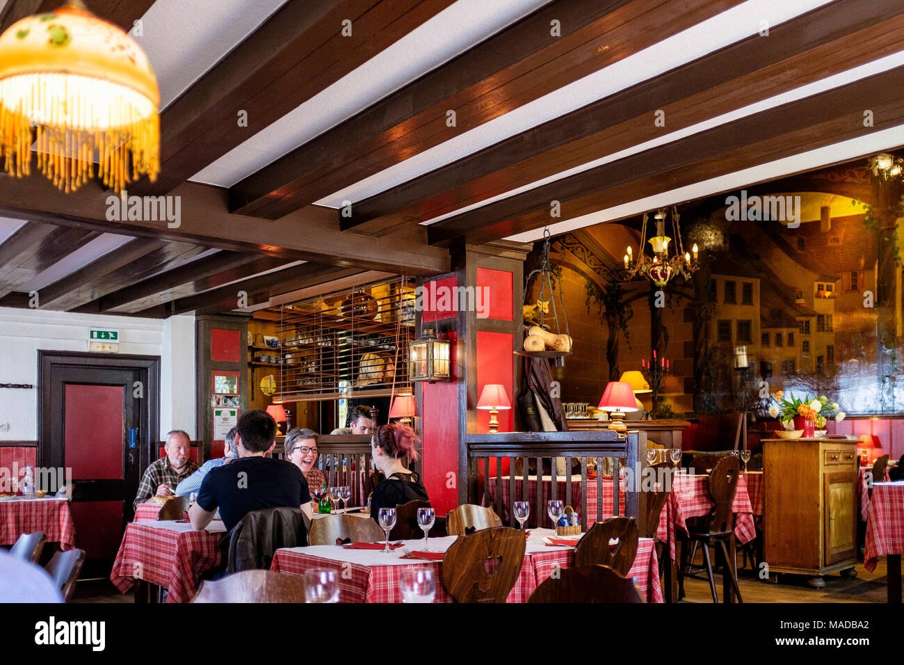 Renard Prêchant restaurant interior, customers lunching, Strasbourg, Alsace, France, Europe, Stock Photo