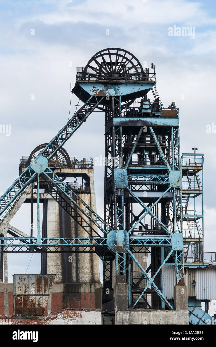 The twin headstocks of the former Hatfield Main Colliery Stock Photo