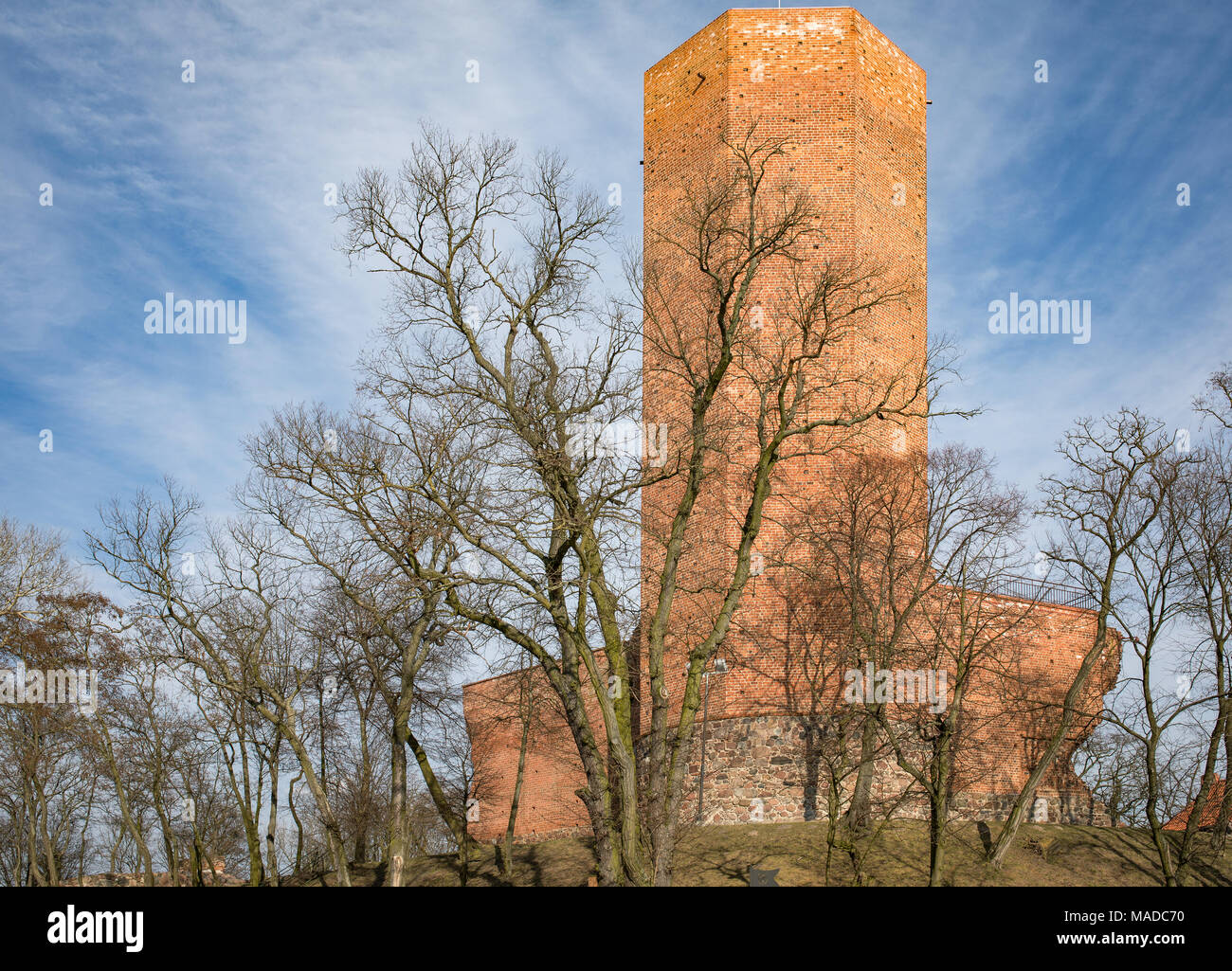 Kruszwica - Massive 'Mouse Tower' or 'Mysia wieza' on the Goplo lake in Kuyavian district. Remains of a great medieval, gothic castle. Poland. Stock Photo