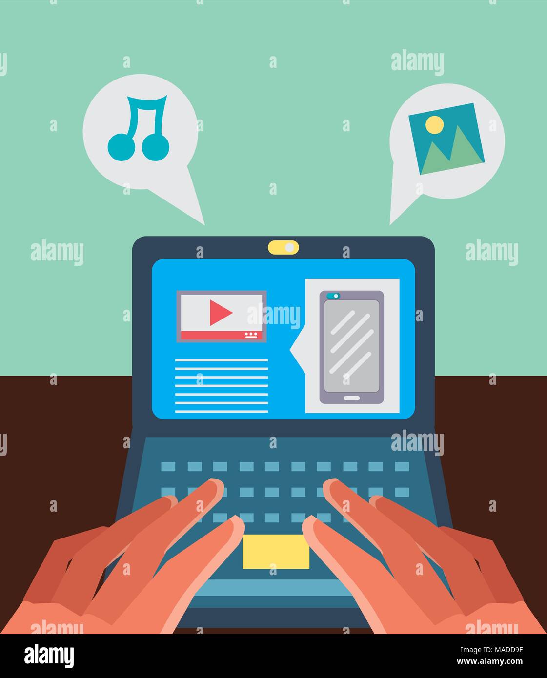 Using laptop for social media Stock Vector