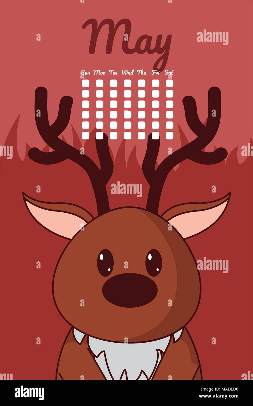 Deer cute calendar cartoon with month and days vector illustration ...