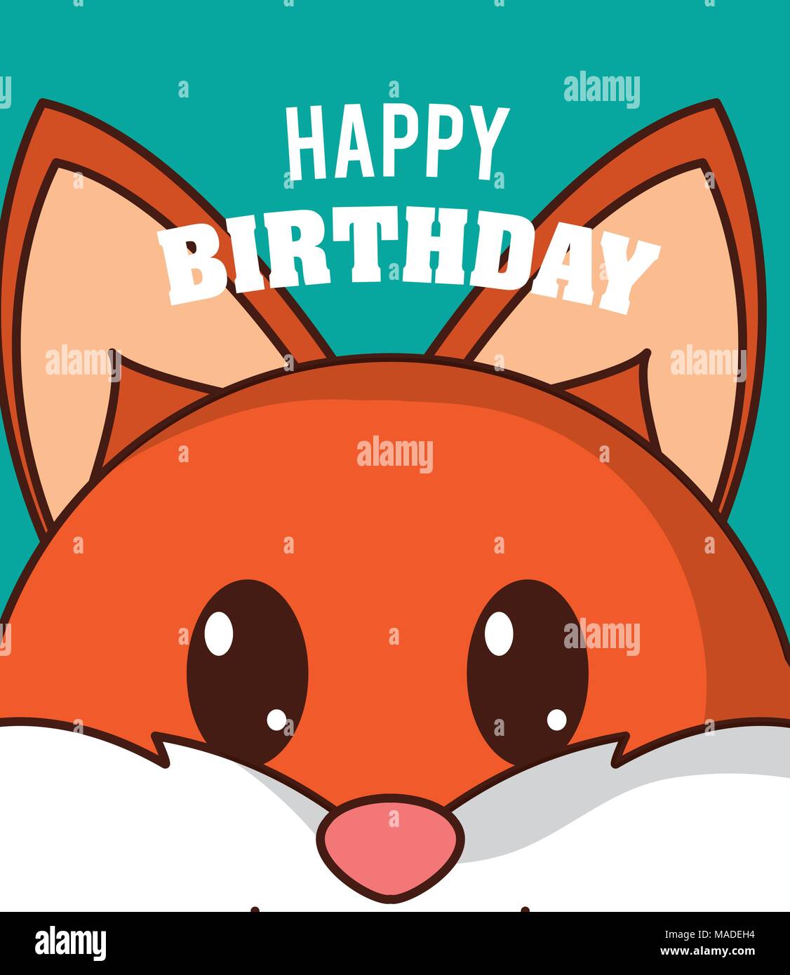 Fox happy birthday cute card cartoon vector illustration graphic design ...