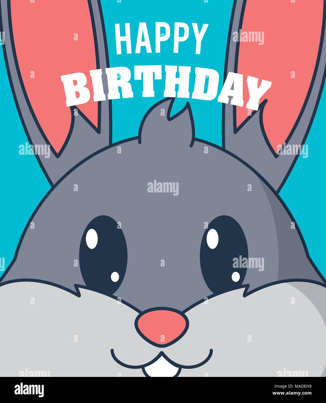 Rabbit happy birthday cute card cartoon vector illustration graphic ...