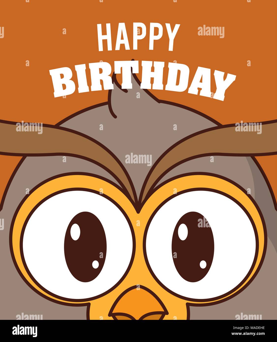 Owl happy birthday cute card cartoon vector illustration graphic design ...
