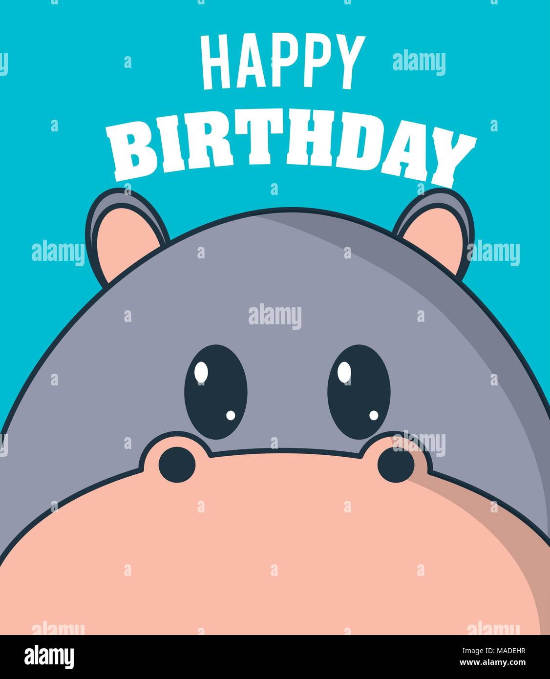 Hippo happy birthday cute card cartoon vector illustration graphic