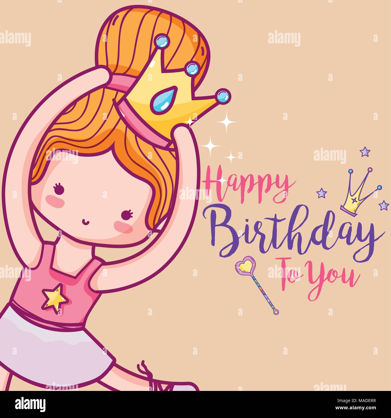 Happy birthday card cute girl ballet dancer cartoon vector ...
