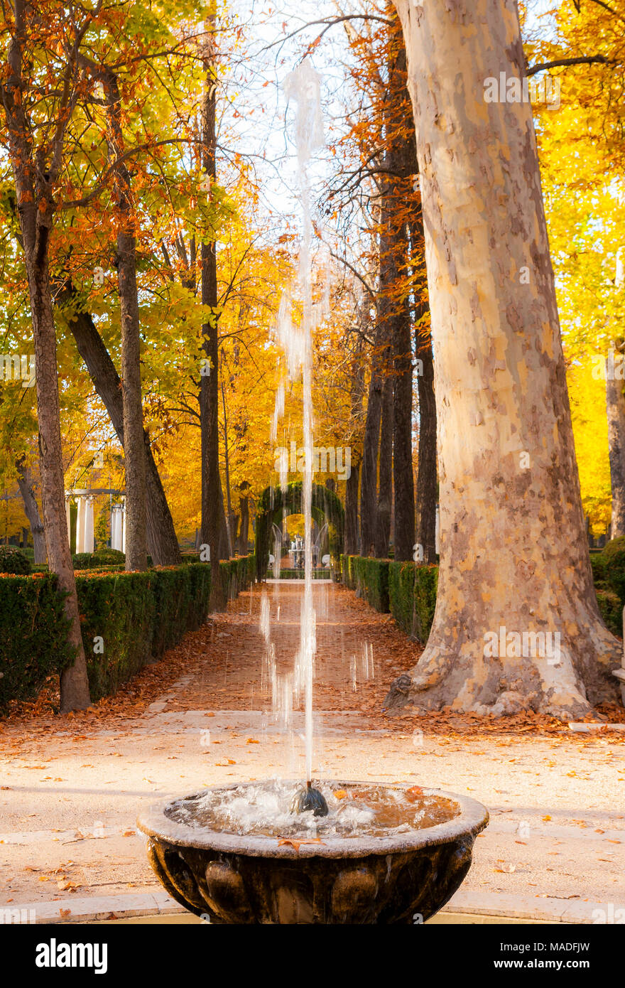 Fuente del Reloj en el Jardín de la Isla del Palacio Real de Aranjuez. Madrid. España Stock Photo