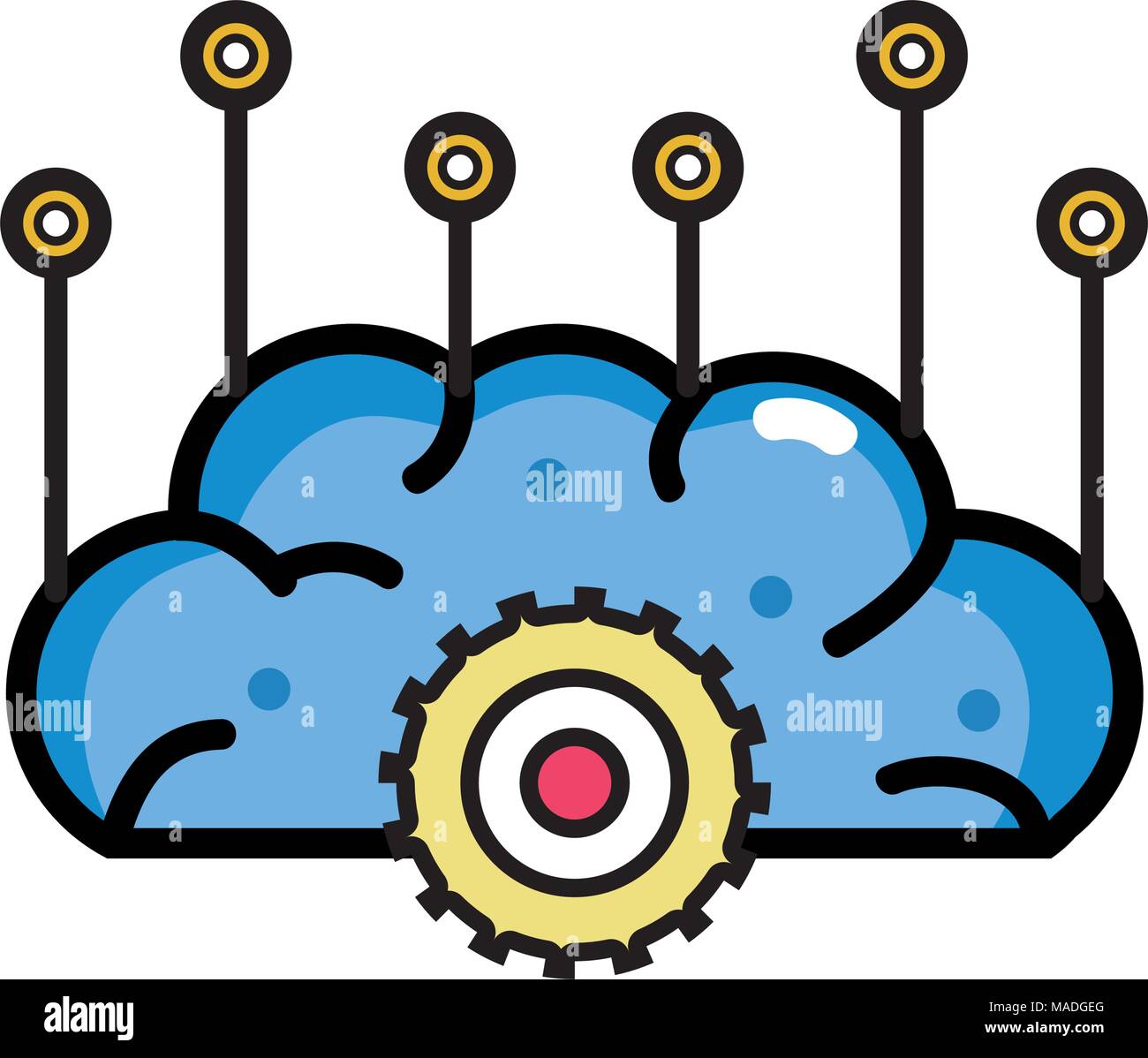 brain with gears and circuits to artificial intelligence vector illustration Stock Vector