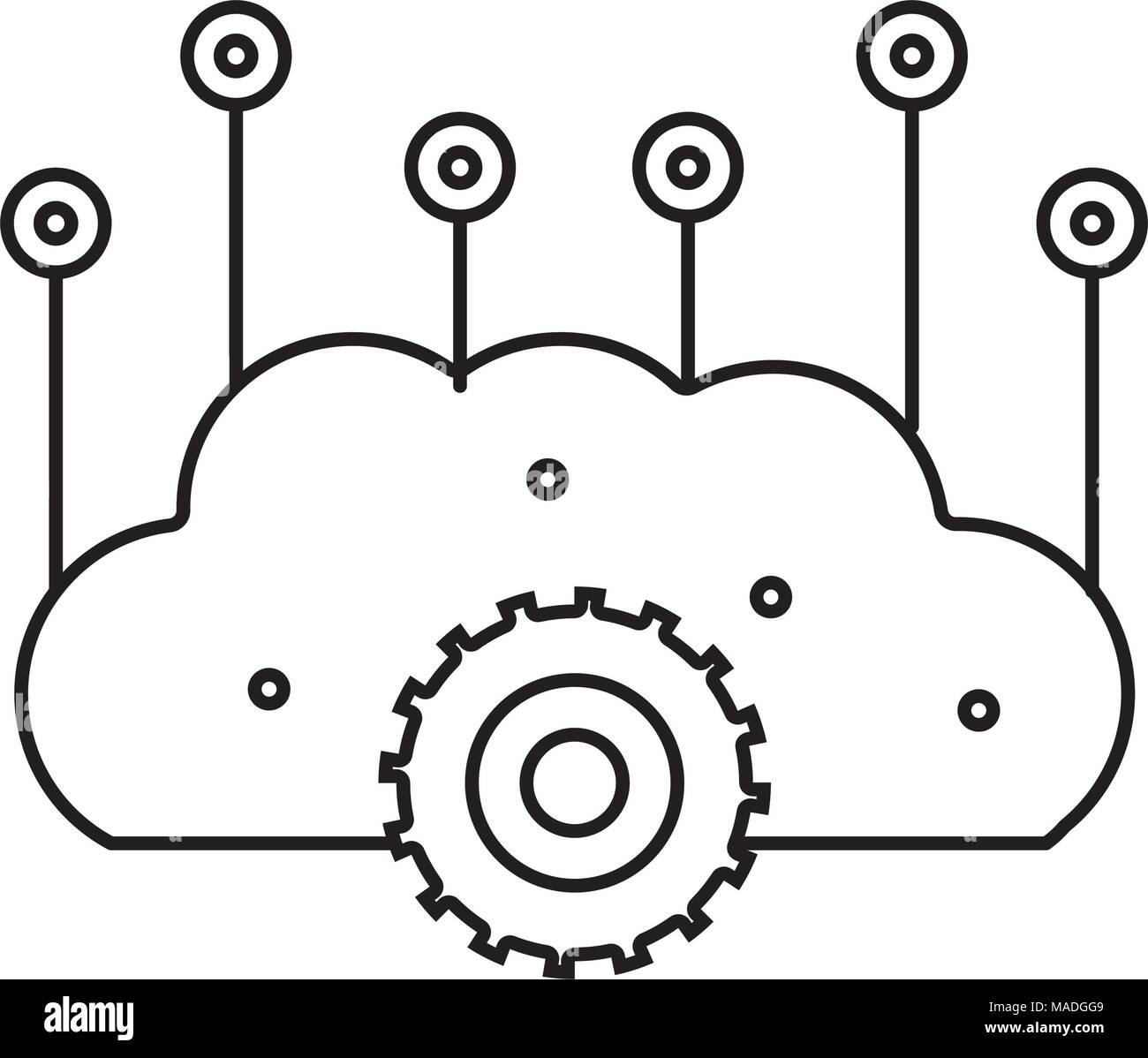 line brain with gears and circuits to artificial intelligence vector illustration Stock Vector