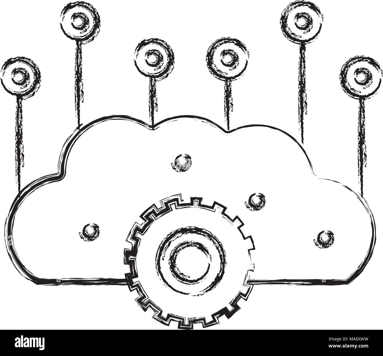 grunge brain with gears and circuits to artificial intelligence vector illustration Stock Vector