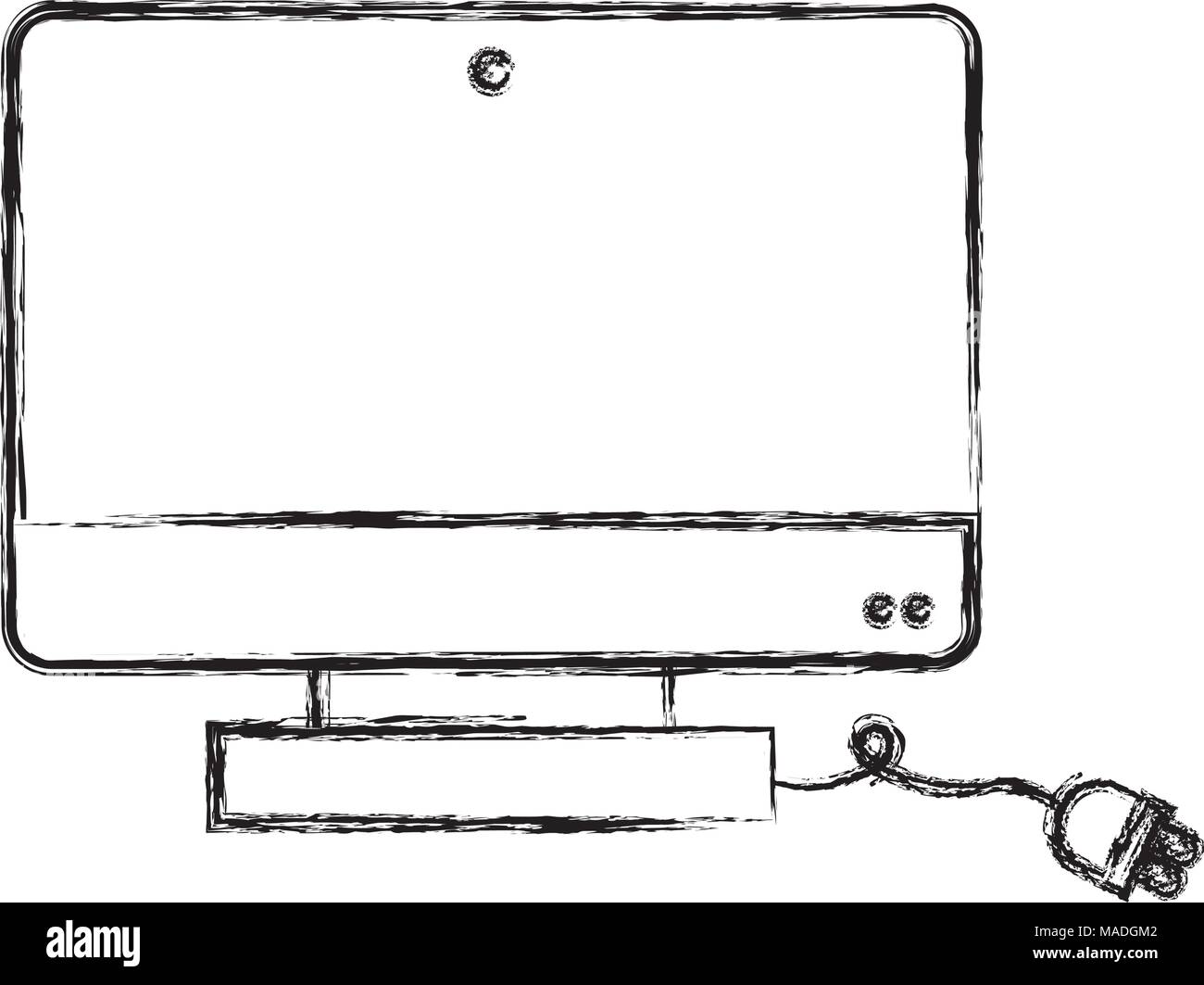 grunge electronic computer screen with power cable vector illustration ...