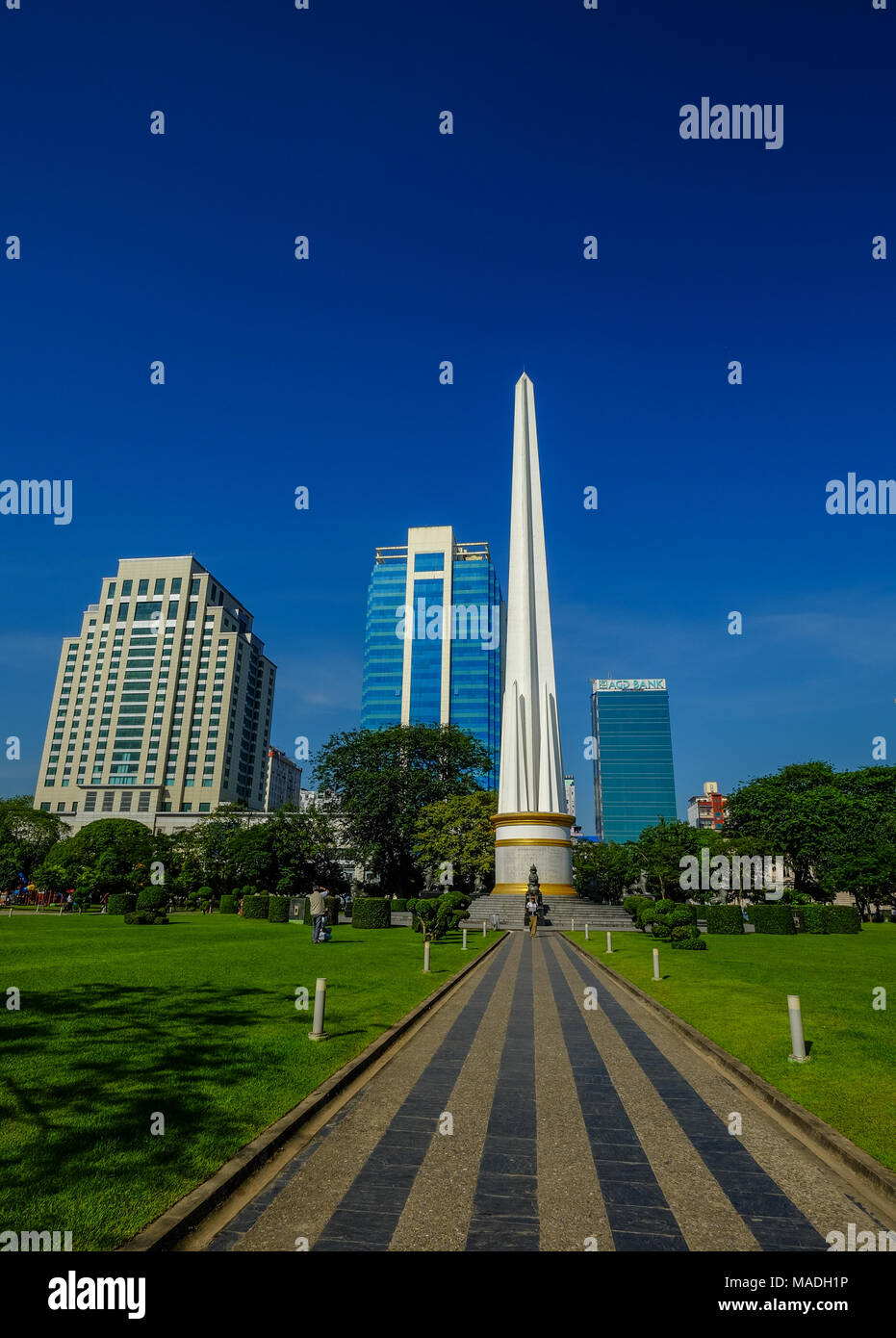 Yangon, Myanmar - Oct 16, 2015. View of Maha Bandula Park with Independence Monument in Yangon (Rangoon), Myanmar. Stock Photo