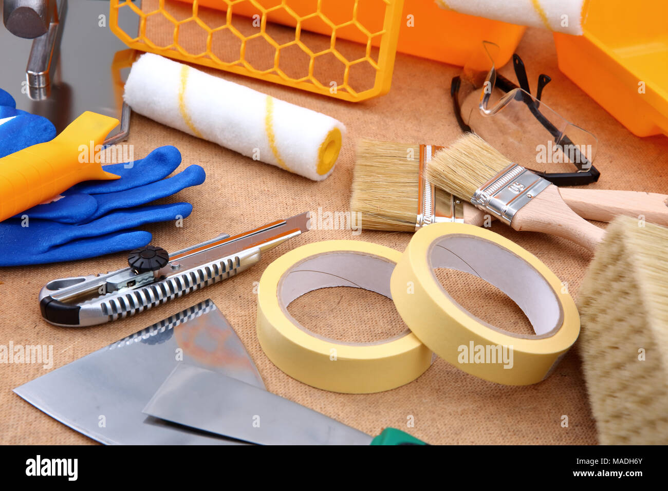 A collection of painting tools ready for use for hobbyist and