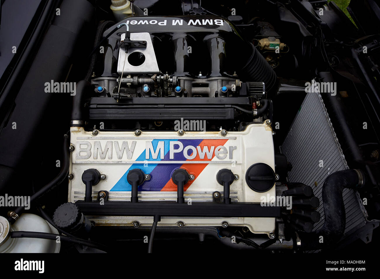BMW M Power 4 cylinder engine head and other deatails Stock Photo