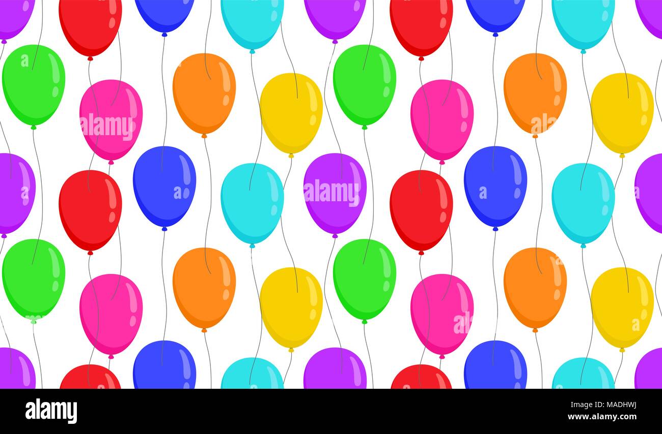 Balloons seamless pattern different colors on white background. Vector illustration. Stock Vector