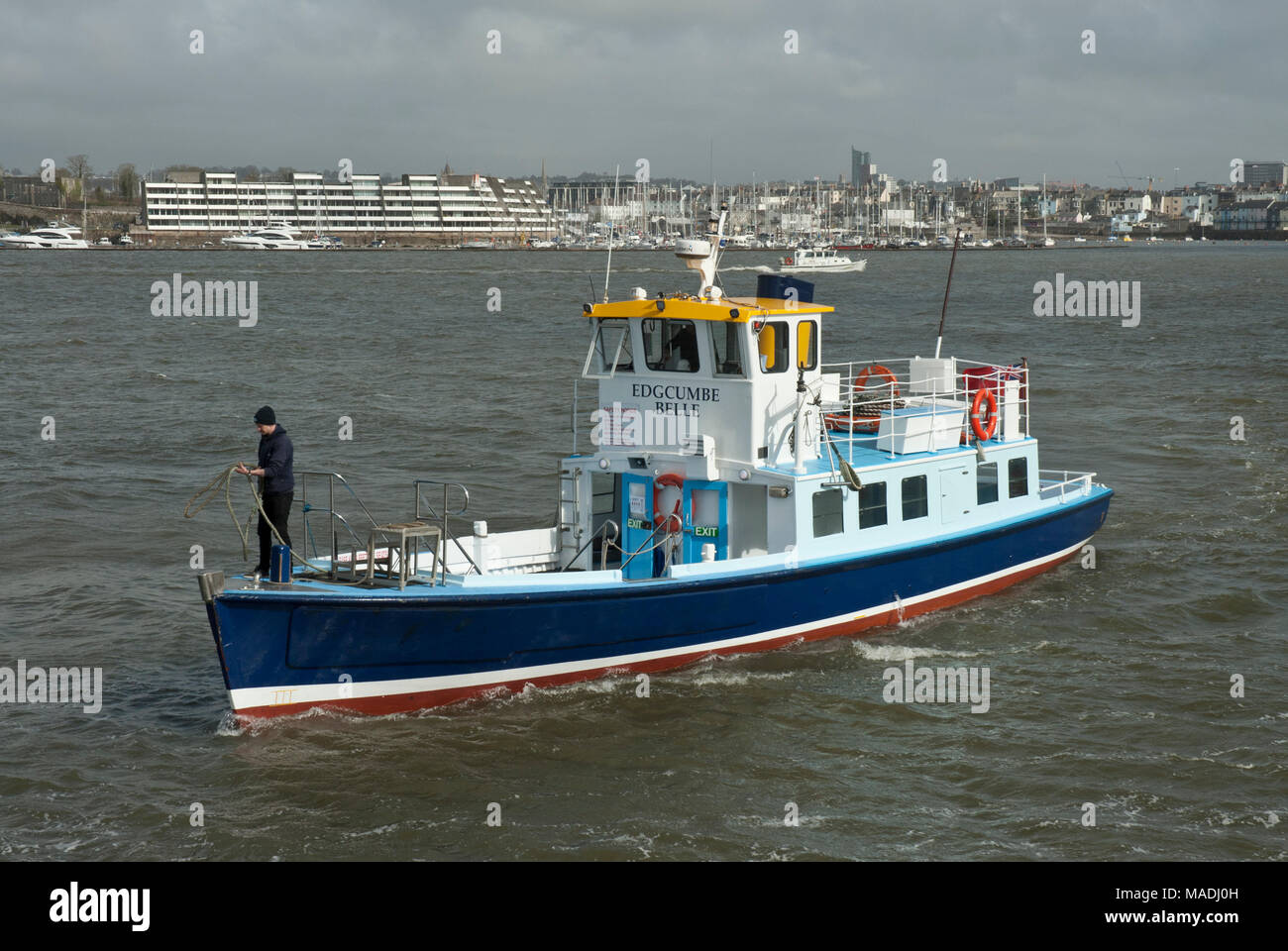 The Cremyll passenger Ferry crossing the Tamar from Plymouth in devon to Cremyll/ Mount Edgcumbe in Cornwall. Stock Photo