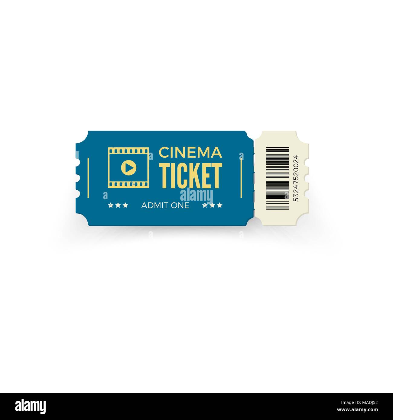 Blue cinema ticket isolated on white background. Realistic cinema ticket template. Vector illustration Stock Vector
