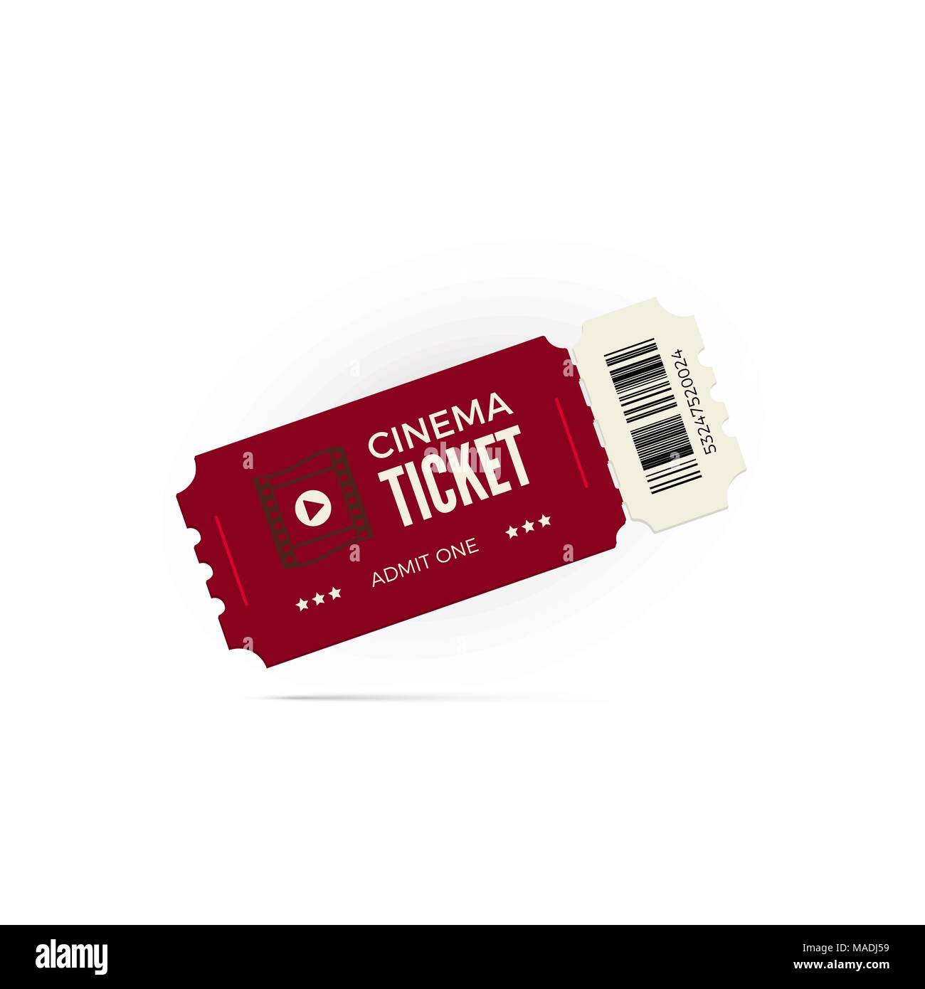 Movie ticket.  Red cinema ticket isolated on white background. Vector illustration Stock Vector