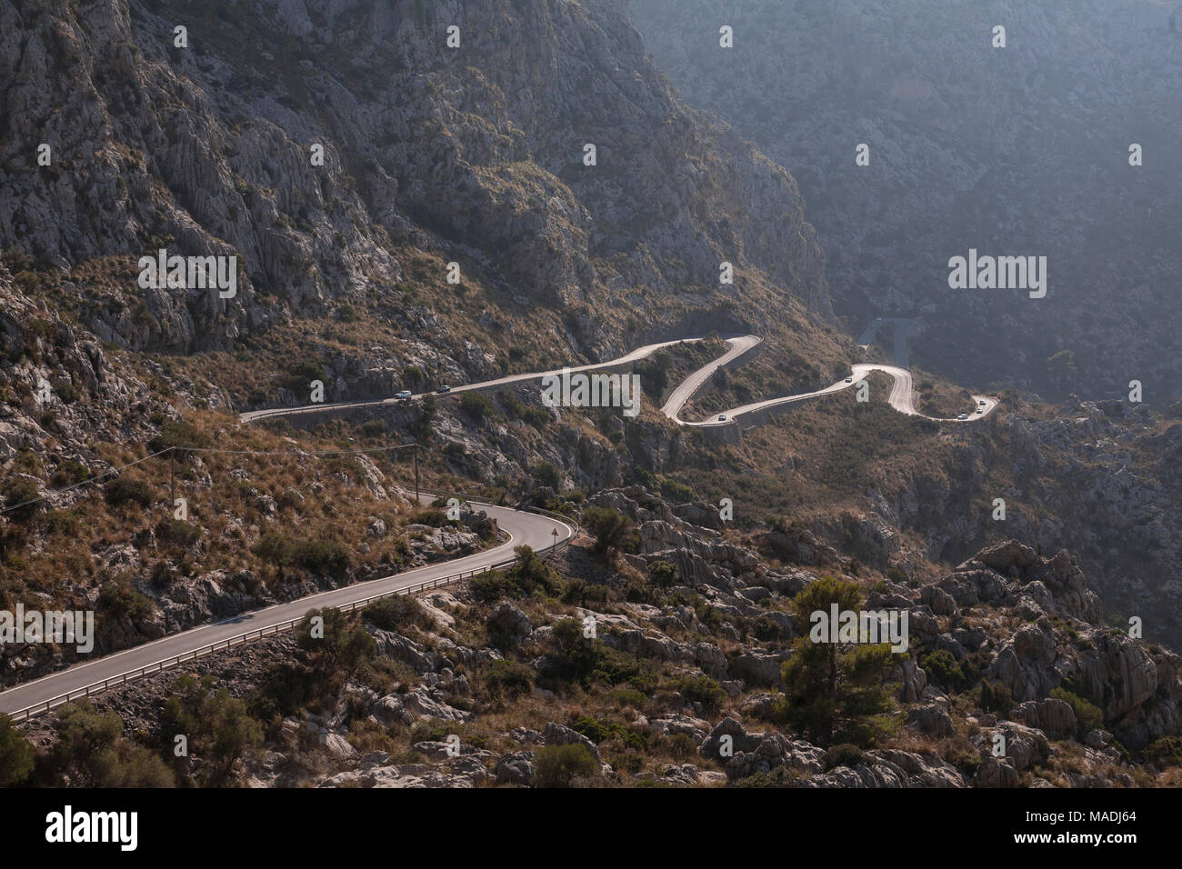 Winding road in the Tramuntana Mountains, Mallorca Stock Photo