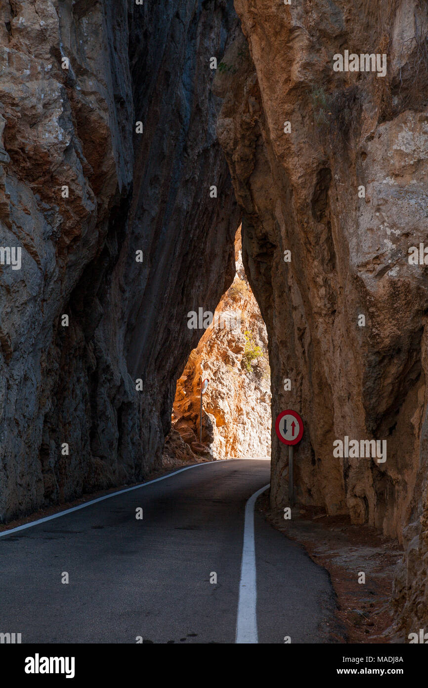 Narrow tunnel on the MA-10 road in the Tramuntana mountains, Mallorca Stock Photo
