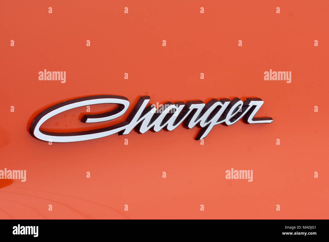 detail image of an orange dodge charger r/t Stock Photo